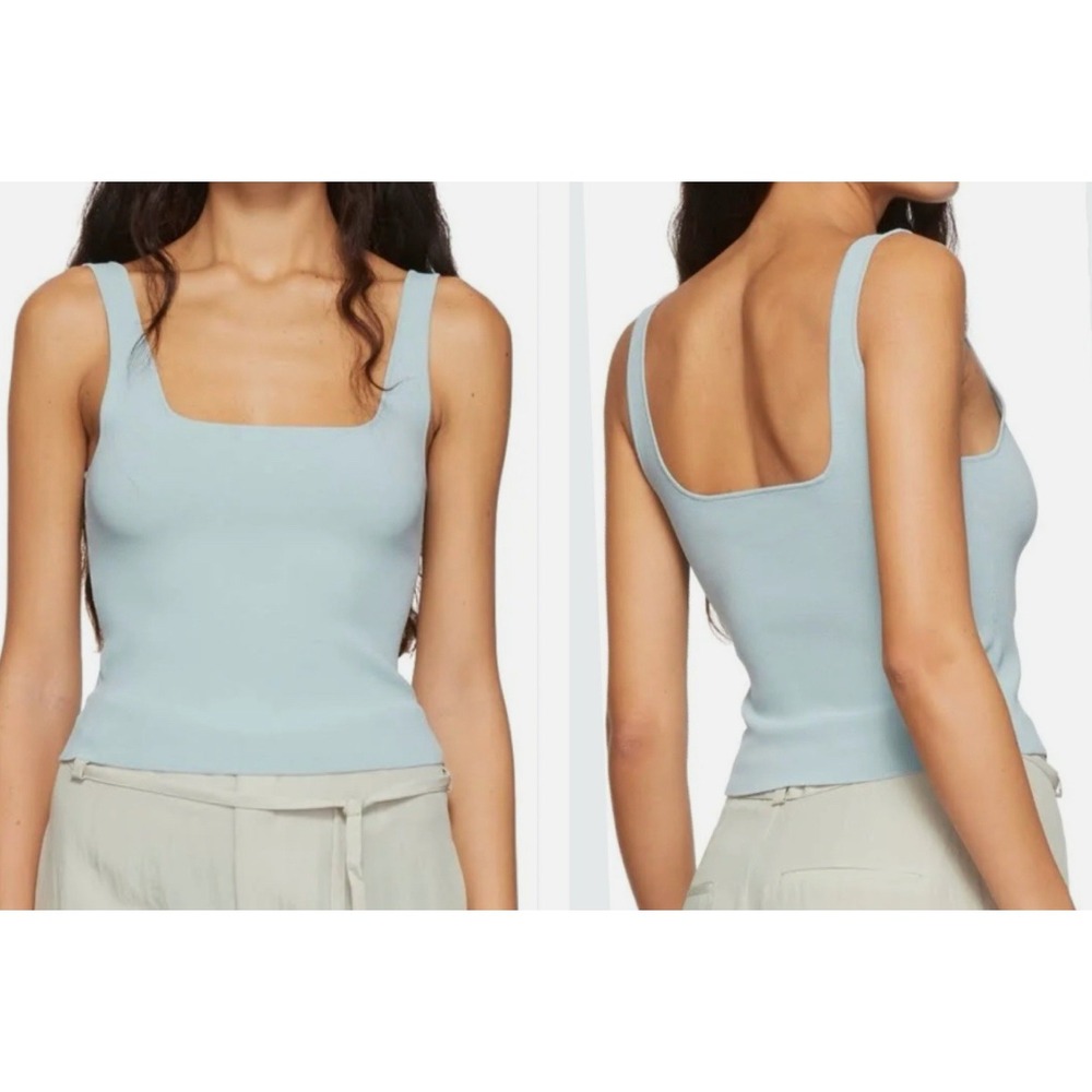 NWOT Vince. Tank Top SKY BLUE SQUARE NECK Cami Camisole Cropped CREPE KNIT sz XL